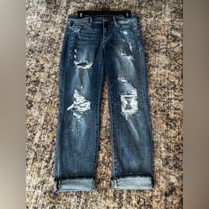 Judy Blue Boyfriend Fit Distressed Jeans Size 9 Mid Rise Cuffed Stretch Denim